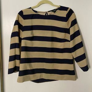 J Crew taupe and navy striped blouse size small